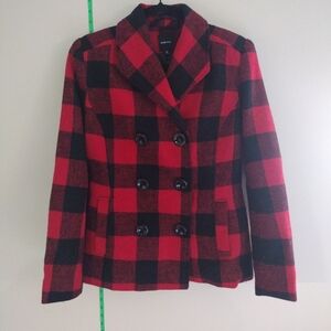 Rampage Red and Black Checkered Pea Coat